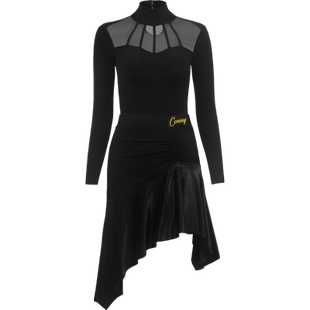 CONNY拉丁舞服女半身裙子黑色跳舞蹈训练功服上衣表演出套装长袖