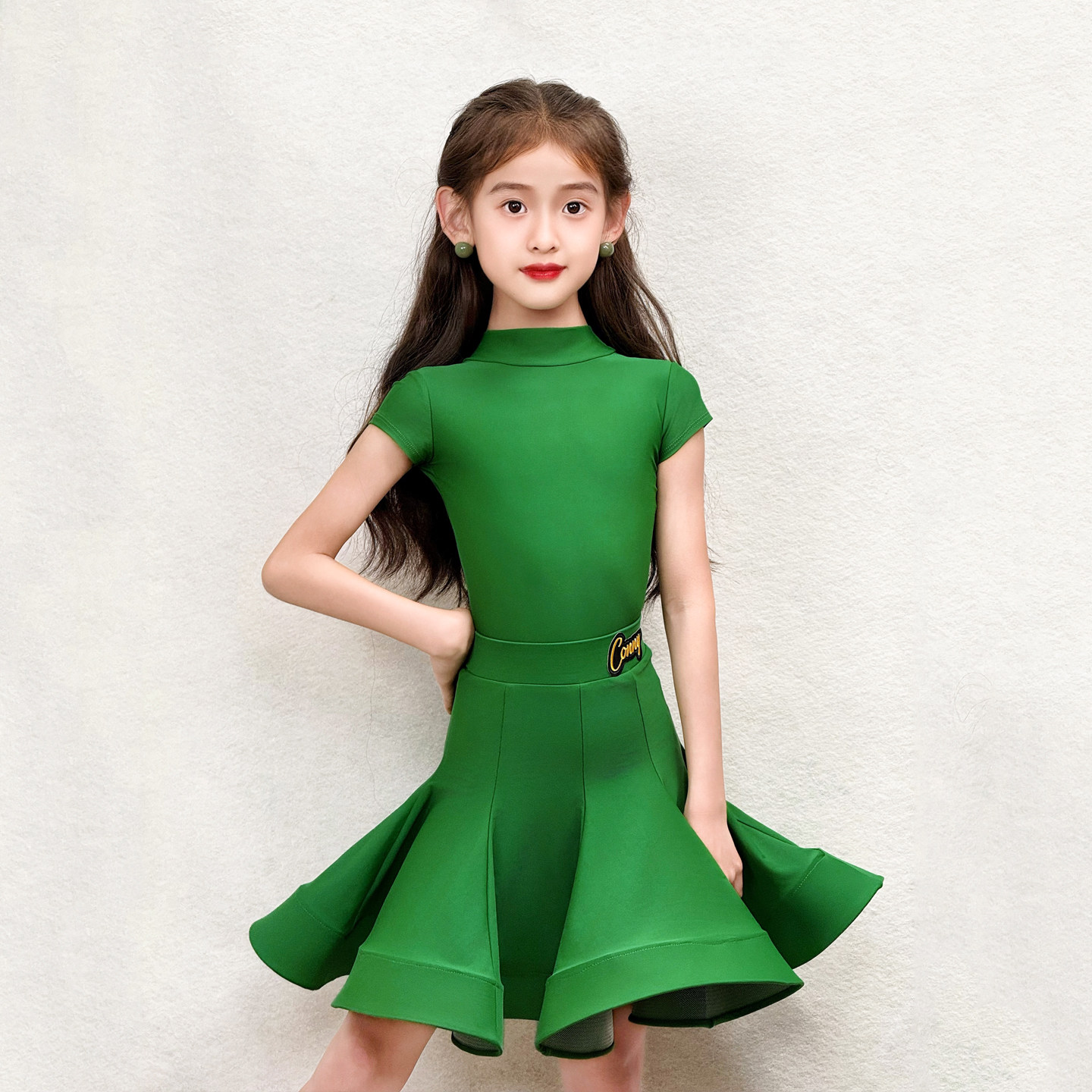 CONNY少儿拉丁舞演出服女童绿色短袖比赛规定表演服专业舞台服装