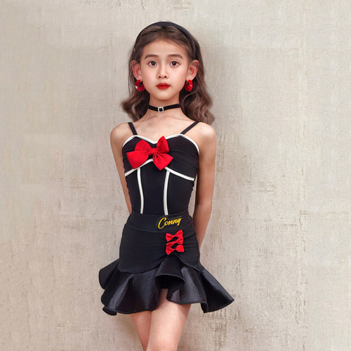 CONNY拉丁舞服女舞蹈练功服吊带上衣半身裙子儿童演出表演服套装