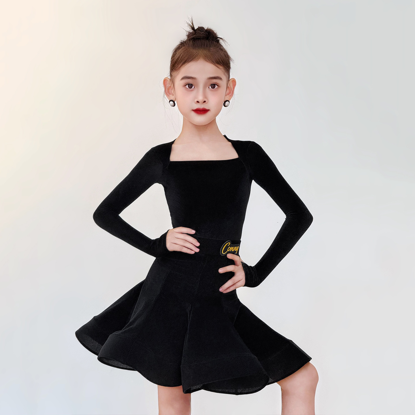CONNY康尼拉丁舞服装专业规定比赛服长袖女儿童舞蹈表演出鱼骨裙