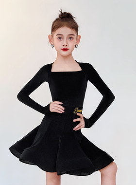 CONNY康尼拉丁舞服装专业规定比赛服长袖女儿童舞蹈表演出鱼骨裙