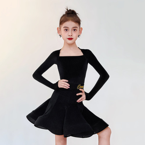CONNY康尼拉丁舞服装专业规定比赛服长袖女儿童舞蹈表演出鱼骨裙