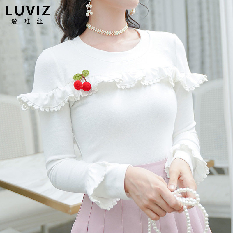 【11月11日0点开抢 99元】可爱甜美车厘子白色打底衫女