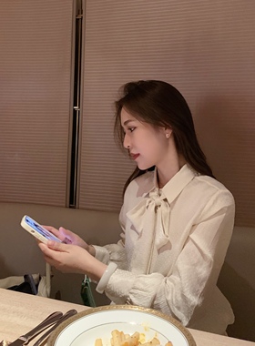 King studios 22秋 真丝提花飘带蝴蝶结衬衣 法式高级感气质百搭