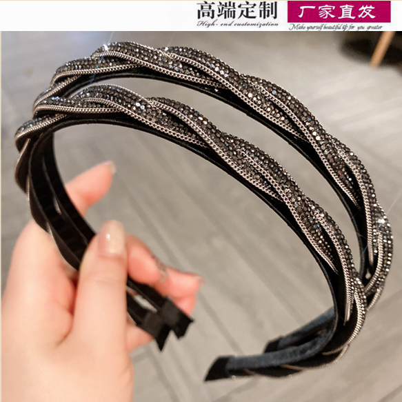 日韩麻花编织细发箍时尚精致水钻带钻发卡外出百搭高级感发窟发饰