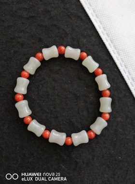 精选天然舍太翠玉手串配天然南红玛瑙节节高手链