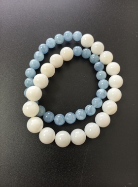 天然海蓝宝7.5MM海玉化贝壳10MM手链女款双圈时尚百搭饰品手串