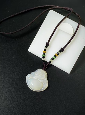 天然玛瑙佛公吊坠39MM男女款弥勒佛玉石挂件项链