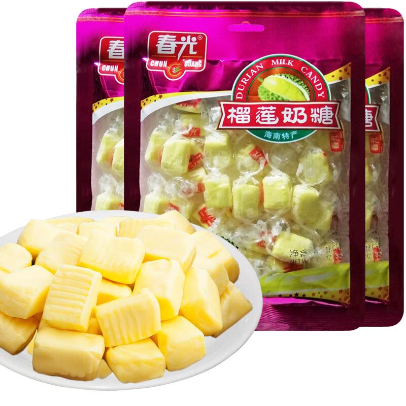 海南特产 春光榴莲奶糖160克X3袋 榴莲味浓 口味正宗纯正软糖
