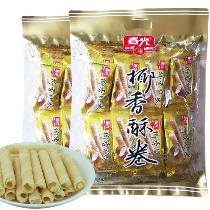 海南特产 春光椰香酥卷350克X2袋 蛋卷/奶卷 注心蛋卷