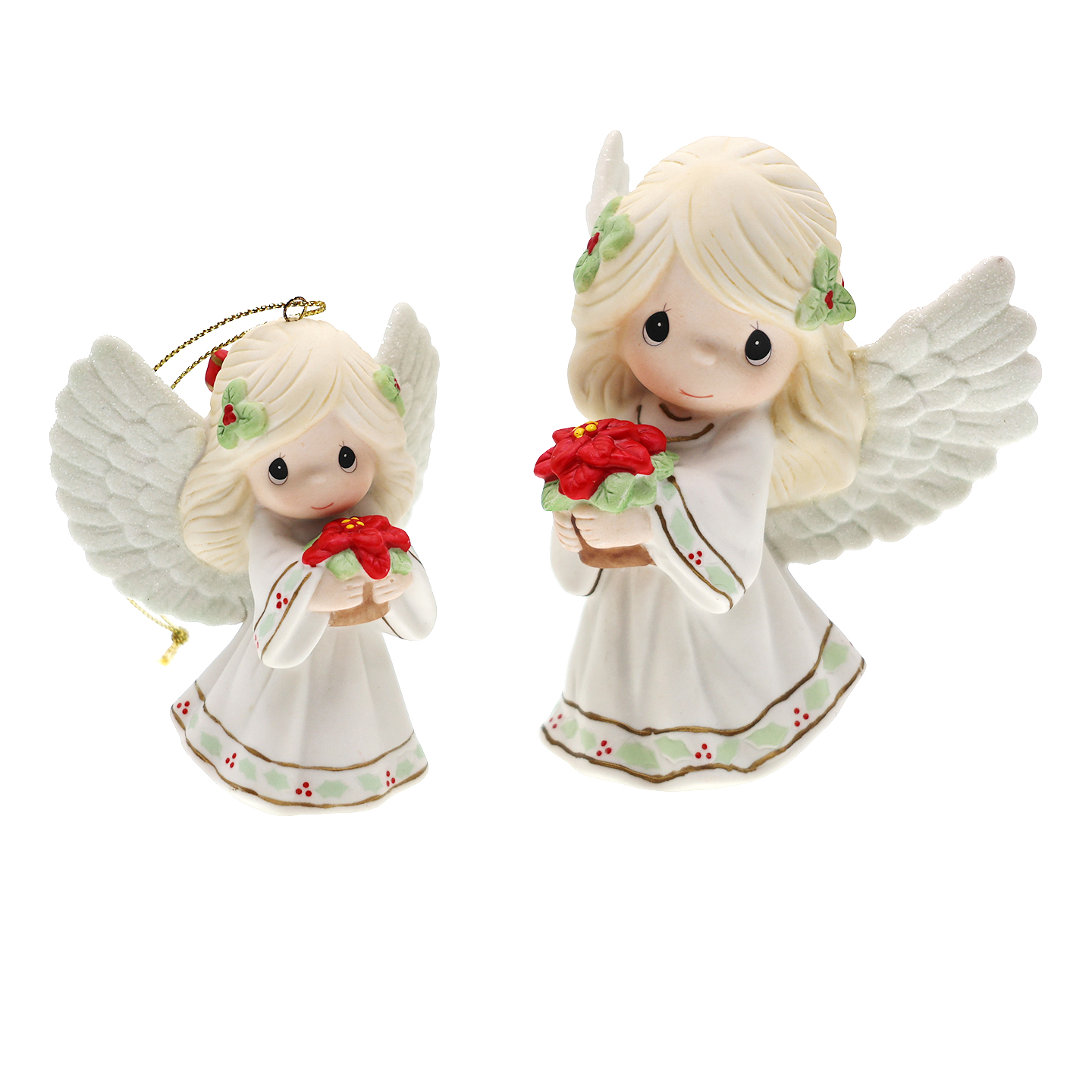 Precious Moments圣诞节圣诞礼物 手捧圣诞花的天使 陶瓷摆件挂饰