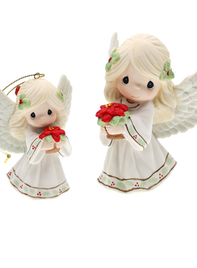 Precious Moments圣诞节圣诞礼物 手捧圣诞花的天使 陶瓷摆件挂饰