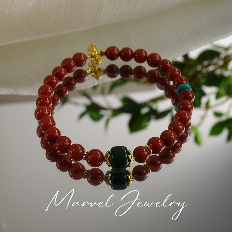 天然南红玛瑙手串单圈原创金刚杵绿松石红色马年本命年手链礼物女