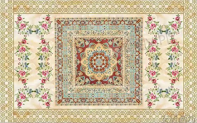 大理石中式花纹天顶吊顶背景墙客厅书房无纺布墙纸H001壁纸壁画