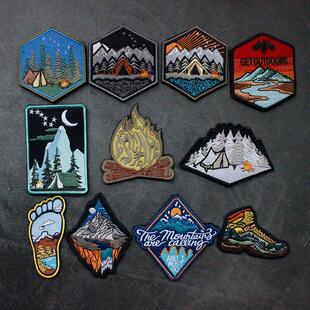 户外刺绣魔术贴登山探险背包贴章越野山川河流个性臂章士气章露营