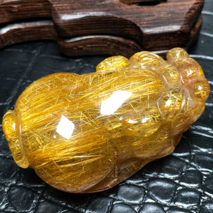 天然金发晶钛晶貔貅顺发满发红铜发龙龟雕刻挂件家居办公桌面摆件