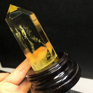 天然黄水晶柱子暴力黄彩虹单尖六棱柱原矿原石消磁家居送底座摆件