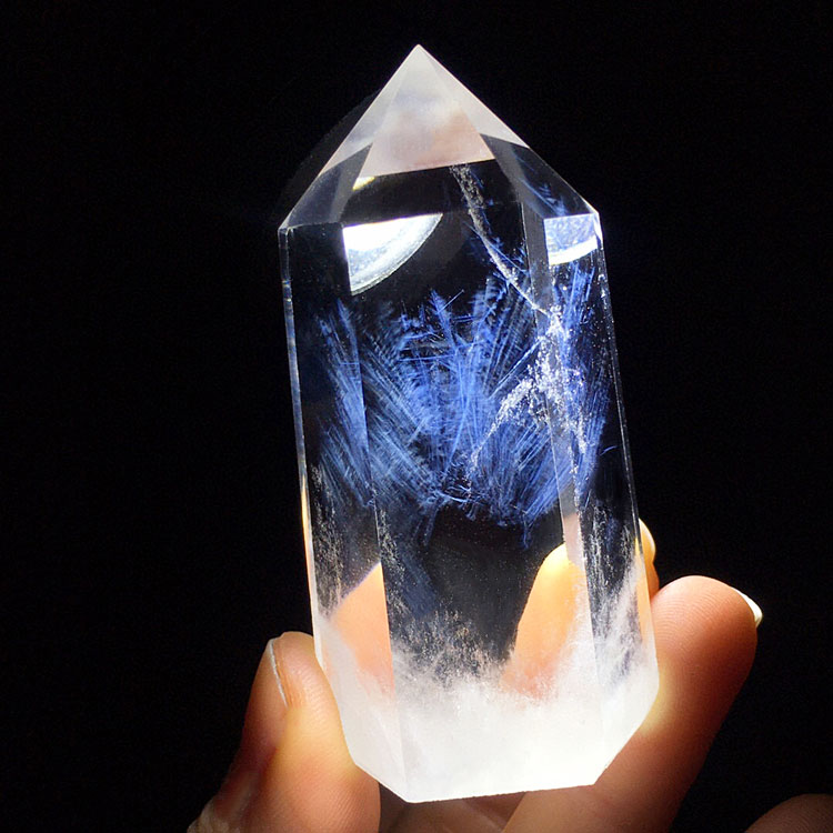 白水晶蓝针柱子白色透明单尖柱