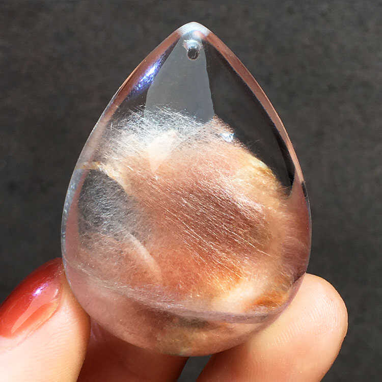 天然水晶红兔毛吊坠白兔毛白幽灵