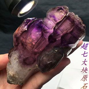 天然超七紫发晶原石晶簇标本水胆超级七三轮红发骸骨权杖大颗摆件