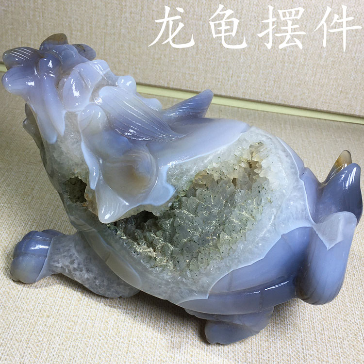 天然蓝灰玛瑙龙龟海龟爱心开口笑玛瑙洞聚宝盆家居办公桌面摆件