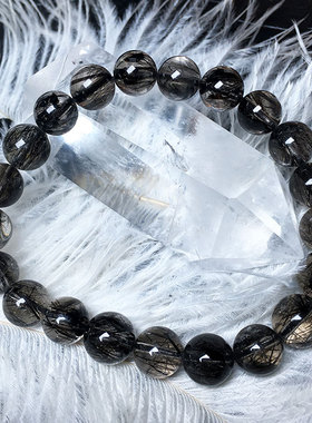 简约天然水晶黑发晶单圈手串