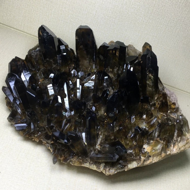 天然黑水晶簇茶黄水晶簇摆件