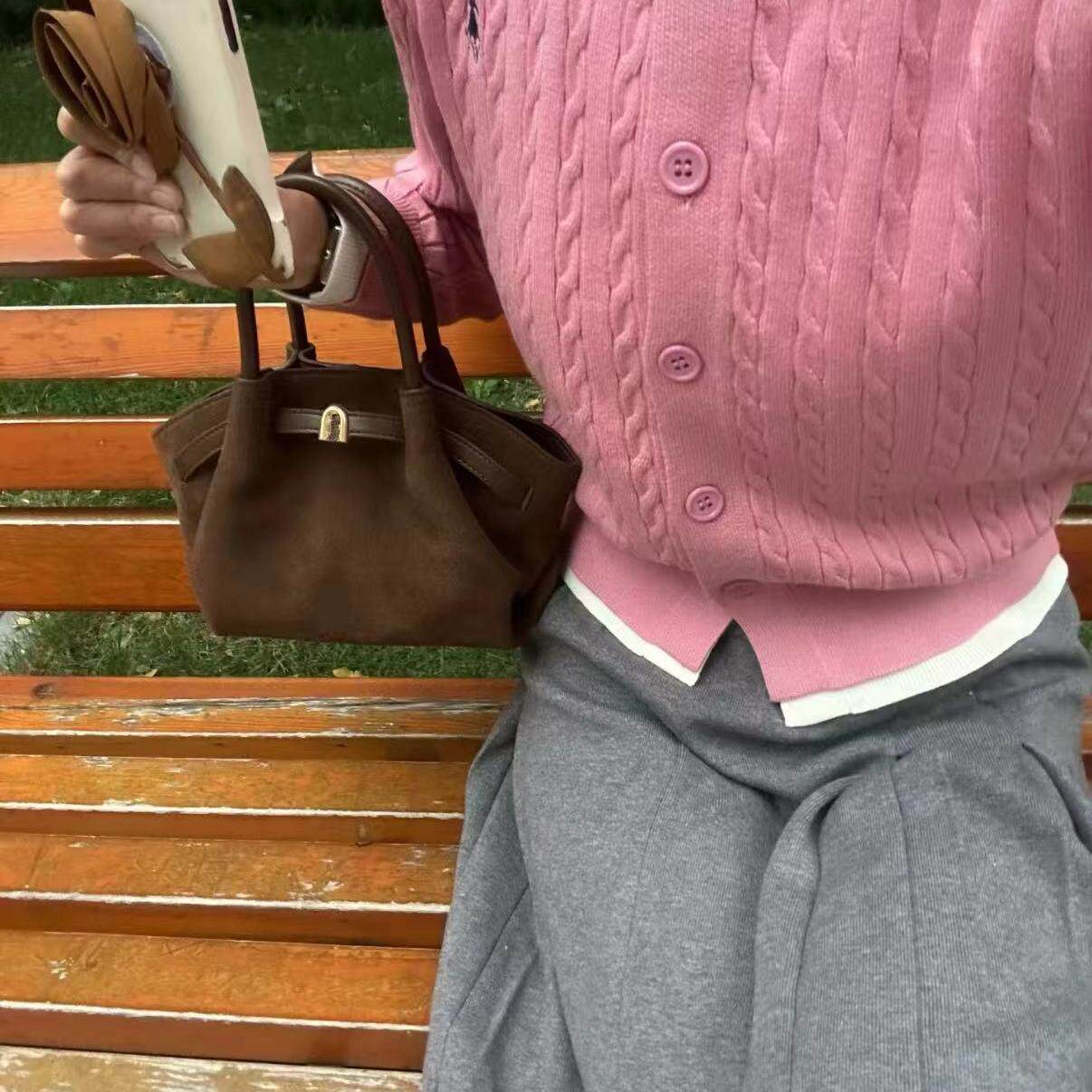 小众质感阳光宅女 磨绒饺子托特包包女2024新款包手提单肩斜挎包