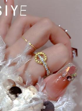 不掉色罗马双环素圈戒指女小众设计尾戒钛钢戒指女轻奢高级感女