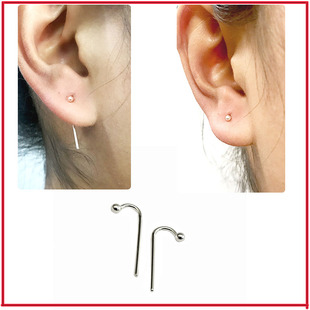 999纯银7字耳钉个性独特线文艺气质小棒长条纤细免耳堵不对称女饰