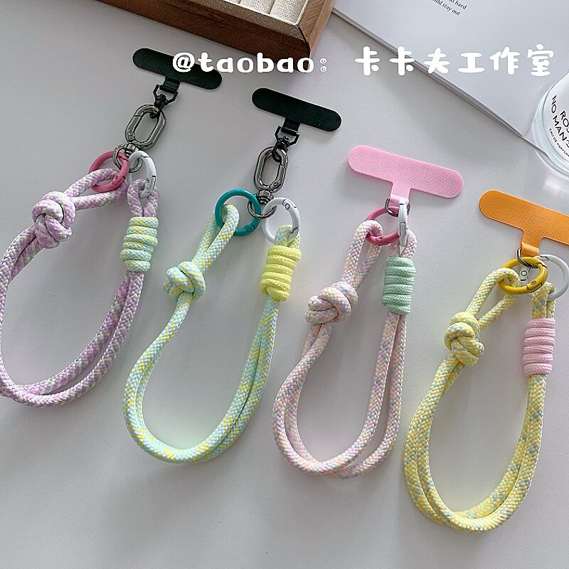 简约时尚彩色手机短挂绳结实金属夹片防摔手腕绳ccd相机挂链潮流