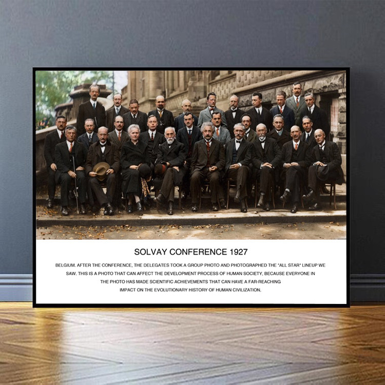 索尔维会议装饰画物理科学家爱因斯坦费曼波尔挂画实验室壁画复古