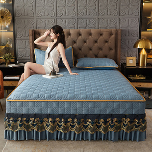 加厚磨毛床裙床笠家用双人1.8米床罩蕾丝高档新款单件四件套床罩