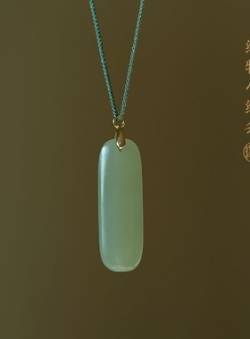 素牌仿青玉吊坠扣仿和田玉无事牌小绿条玉挂件玉坠女款平安扣项链