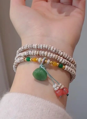 天然星月菩提多圈手链女男款简约大气款莲蓬吊坠手链盘玩多宝手链