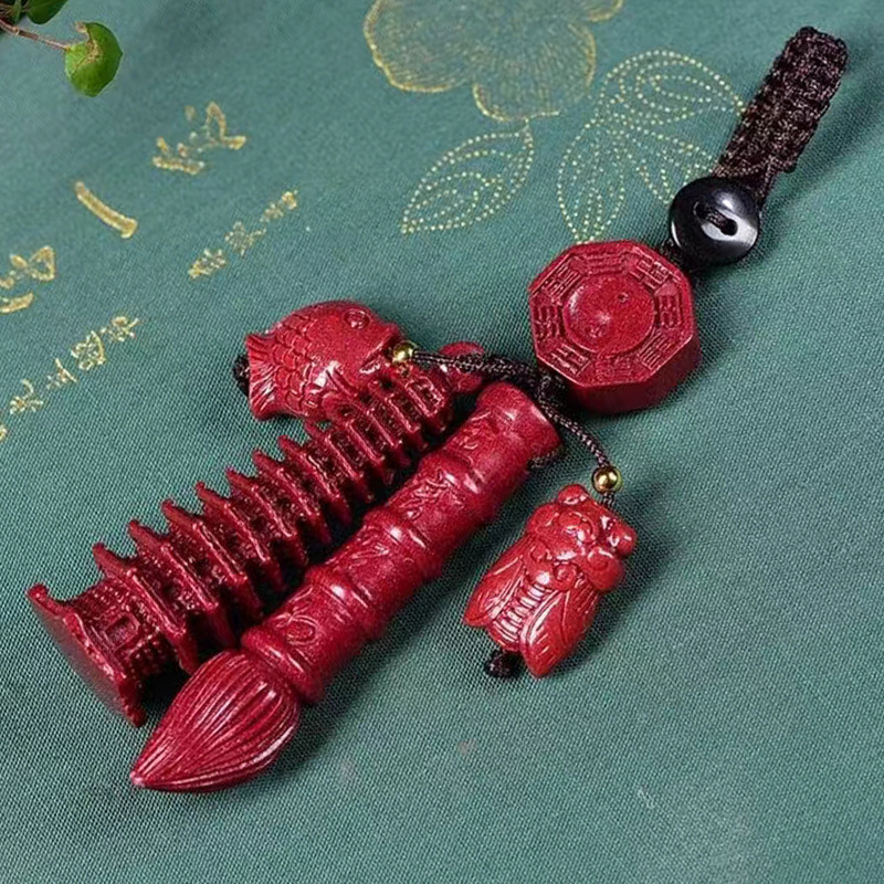 天然紫金朱砂文昌笔塔手机链钥匙扣挂件初中高中学生考试钥匙扣