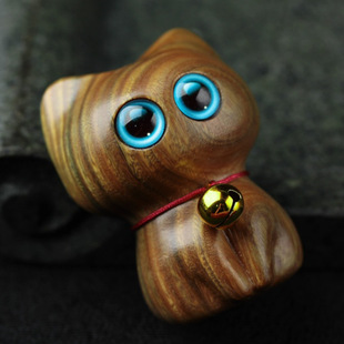 绿檀木雕刻优雅猫实木动物手把件卡通家居汽车可爱小猫咪木猫摆件