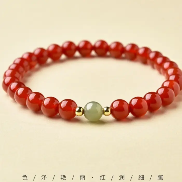 红玛瑙和田玉手链女小众轻奢精致玉髓珠子串珠散珠手串天然