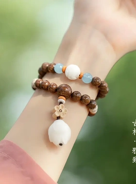 素香幽然一念天然金丝檀木双圈手串女手链民族风禅服文艺配饰