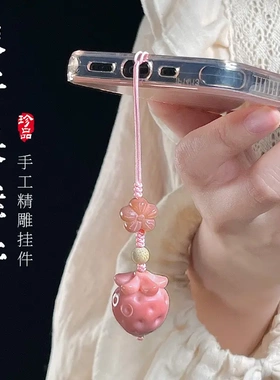 源头工厂天然象牙果雕刻件粉色手机绳配饰箱包钥匙链挂饰挂件直批
