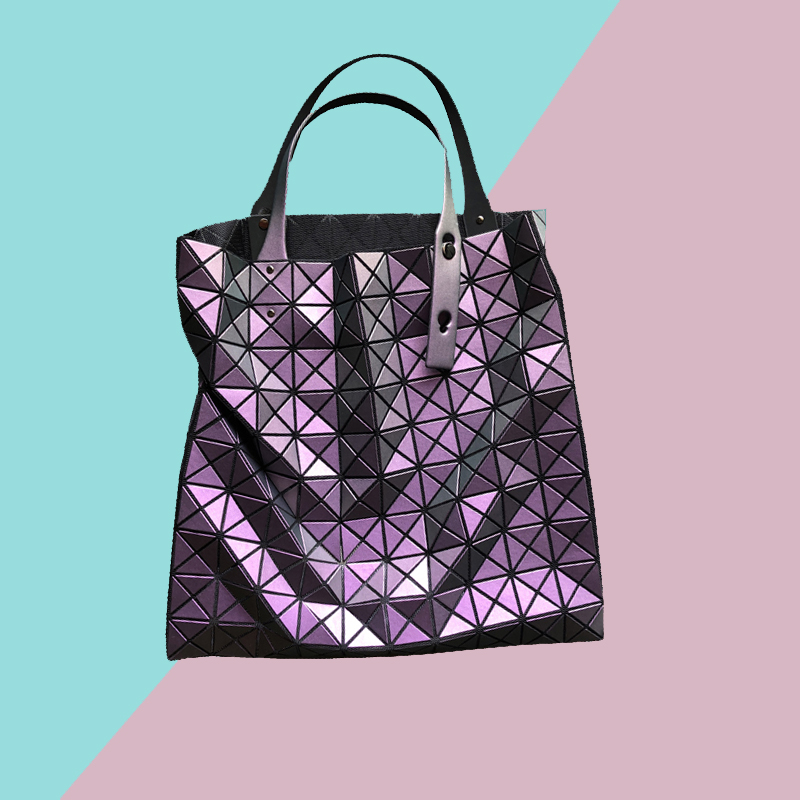 春夏新潮女款三角菱格手提单肩包日本十格镂空购物袋休闲沙滩折叠