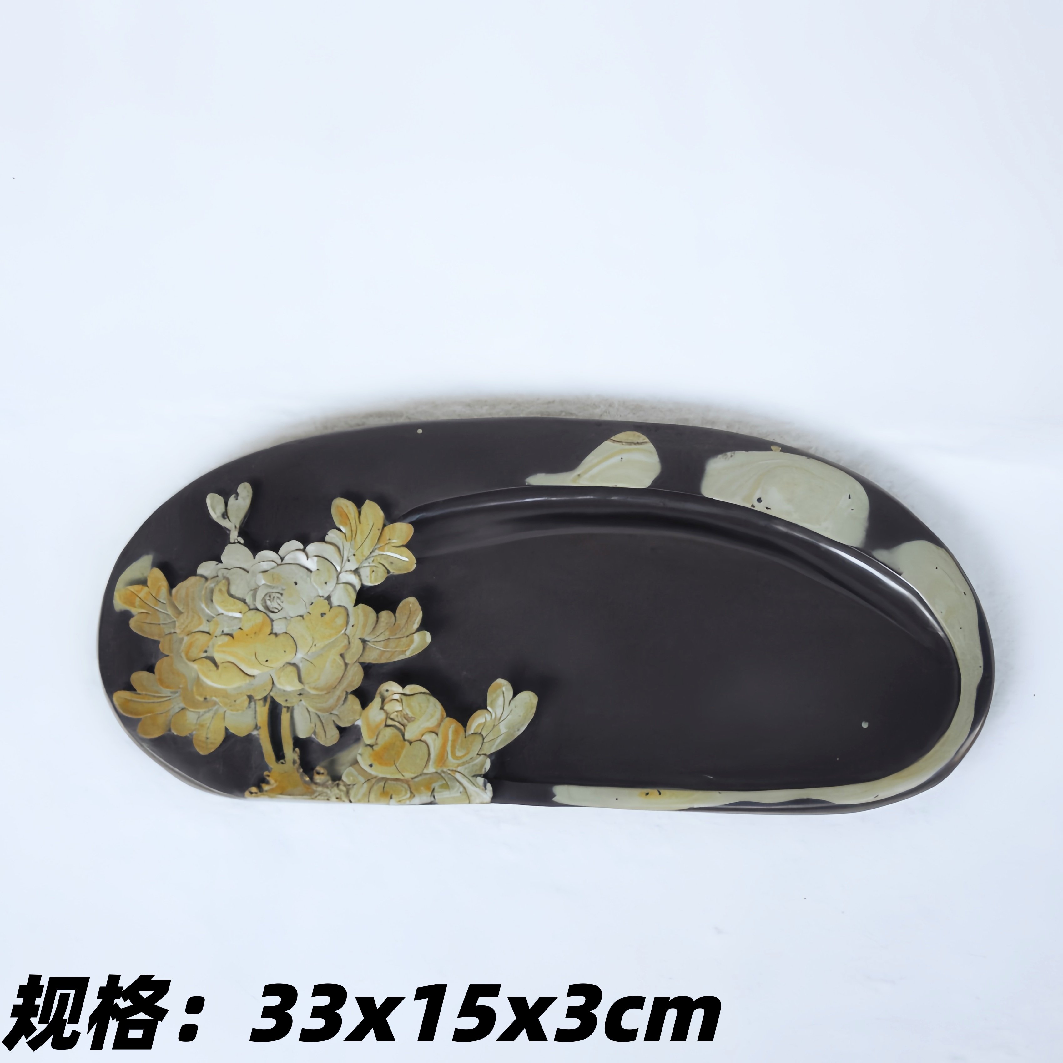中国彩砚十大名砚之一苴却砚手工俏色雕刻精品黄膘牡丹砚实用砚