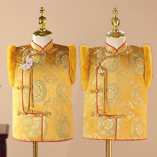 新中式宝花奔鹿百搭立领盘扣加绒加厚马甲男复古刺绣花纹无袖背心