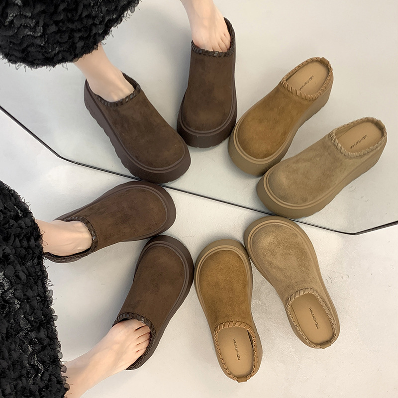 7cm增高松糕厚底小个子女鞋冬季勃肯鞋包头半拖鞋外穿一脚蹬单鞋