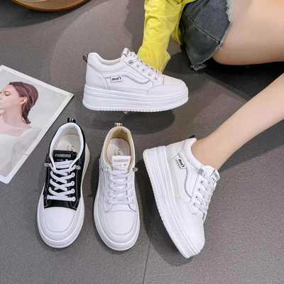 真皮厚底小白鞋女款2025新款增高夏透气小个子百搭配裙子休闲板鞋