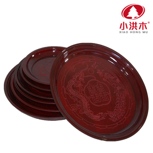 木制手工箍桶传统结婚嫁妆红色原木果圆桶盘喜庆敬茶端菜请神祭盘