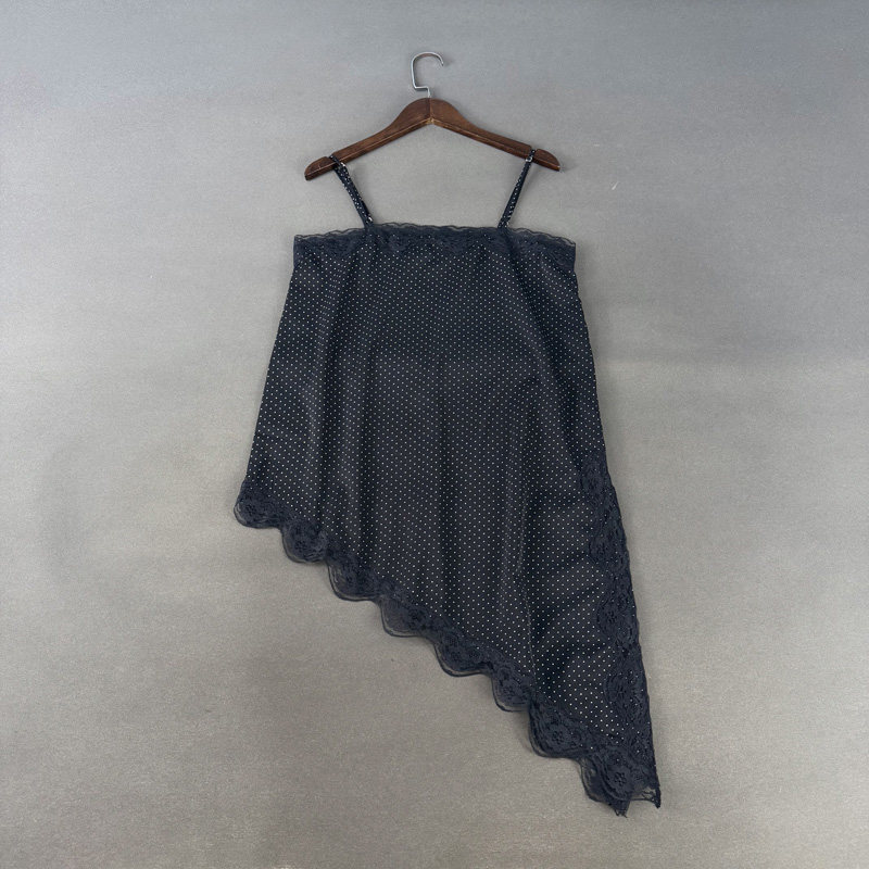 外贸女装春季设计感不规则下摆蕾丝拼接波点印花抹胸吊带背心上衣,女装/女士精品,背心吊带,淘宝优惠券,粉丝福利购,淘宝优惠卷