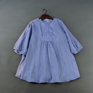 日本单 衬衫 薄款 圆领七分袖 上衣女 透气水洗仿麻宽松显瘦娃娃衫 原