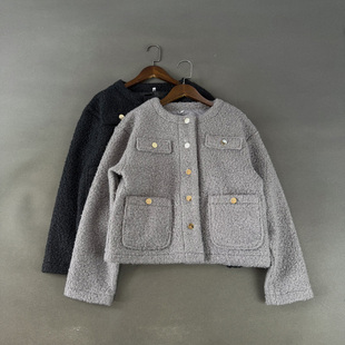 日本单 3990日币 秋冬小香风单排扣泰迪绒圆领短款夹克毛绒外套女