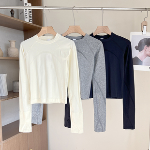 春夏透气速干高弹力修身显瘦短款运动上衣健身瑜伽长袖圆领T恤女